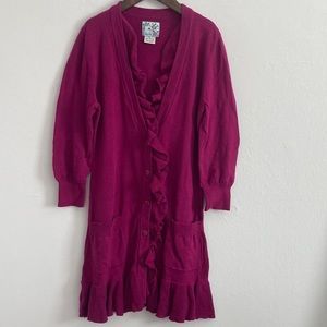 Women’s dark pink ruffled cardigan - size S - from Anthropologie